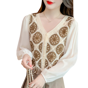 RM5763#法式复古v领针织开衫流苏上衣女2023夏季新款设计感小众衬衫