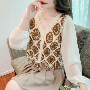 RM5763#法式复古v领针织开衫流苏上衣女2023夏季新款设计感小众衬衫