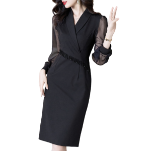 RM5879#西装裙连衣裙女春夏2023新款法式高端气质名媛黑色长袖修身包臀裙
