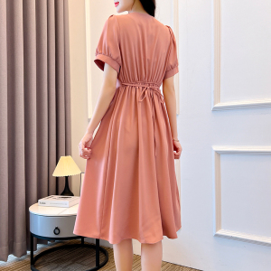 RM6116#夏季新款大码女装气质西服面料拼接花边显瘦设计感连衣裙