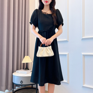 RM6116#夏季新款大码女装气质西服面料拼接花边显瘦设计感连衣裙
