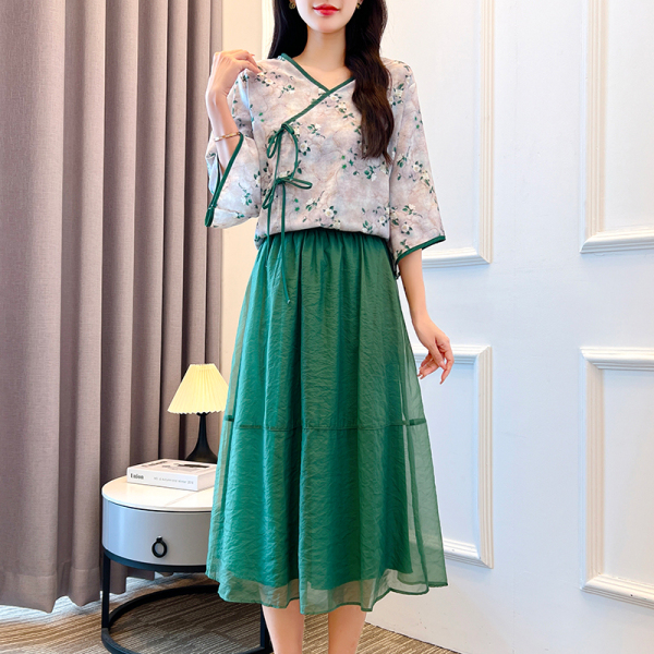 RM5535#夏季新款民族风中国风温柔森女半身裙宽松型套装大码女装