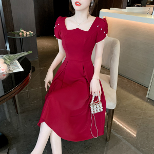 RM18686#敬酒服新娘酒红色订婚连衣裙平时可穿结婚便装小个子晚礼服女夏季