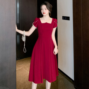RM18686#敬酒服新娘酒红色订婚连衣裙平时可穿结婚便装小个子晚礼服女夏季