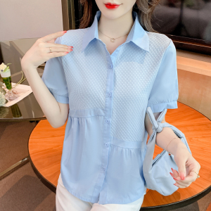 RM6810#夏季新款韩版宽松polo领短袖衬衫女减龄时尚洋气小衫百搭上衣