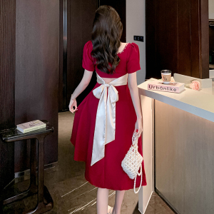 RM18687#敬酒服新娘夏季酒红色结婚回门订婚小晚礼服连衣裙女法式平时可穿