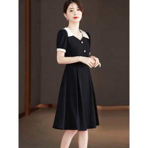 RM5667#黑色连衣裙夏季女2023年新款娃娃领中长款修身显瘦气质高级感裙子