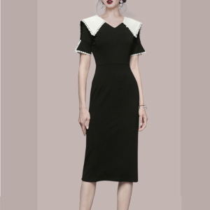 RM5734#韩版夏季小香风娃娃领修身纯色气质连衣裙