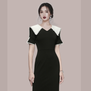 RM5734#韩版夏季小香风娃娃领修身纯色气质连衣裙