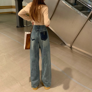 RM6690#新款高腰显瘦牛仔裤宽松设计感直筒阔腿牛仔拖地裤