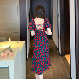 RM10444#夏季浪漫法式温柔风碎花裙设计感露背系带收腰显瘦连衣裙