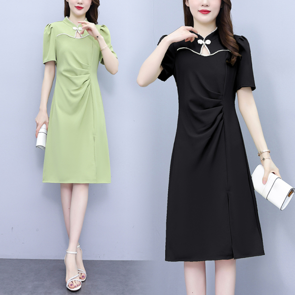 RM5825#夏季大码女装新中式改良版修身显瘦时尚遮肚旗袍连衣裙
