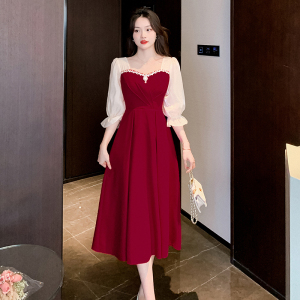RM9276#敬酒服新娘酒红色平时可穿订婚礼服2023小个子新款回门夏季连衣裙