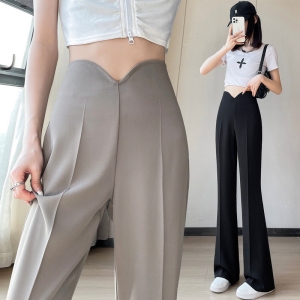 RM6583#夏季冰丝西装裤高腰窄版阔腿微喇叭直筒休闲拖地裤女