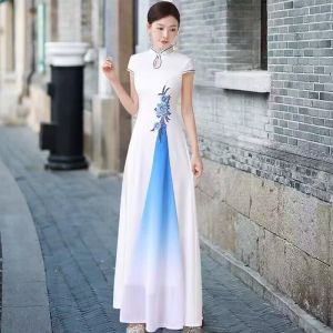 RM5443#新款舞台长款高端走秀大合唱表演出服改良版连衣裙