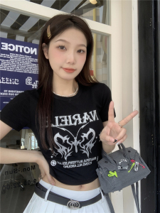 RM6419#美式辣妹黑色短款T恤
