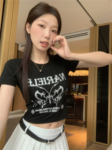 RM6419#美式辣妹黑色短款T恤