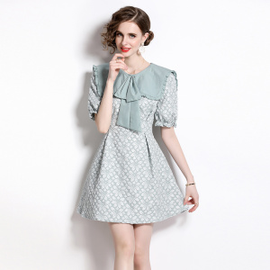 RM23919#蝴蝶结收腰连衣裙小个子设计感甜美气质短a字裙