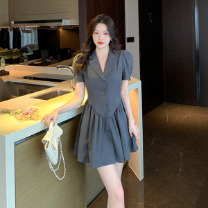 RM5314#可甜可盐法式泡泡袖高级感西装连衣裙子显瘦收腰梨形身材短裙女夏