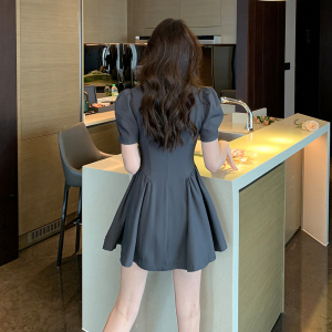 RM5314#可甜可盐法式泡泡袖高级感西装连衣裙子显瘦收腰梨形身材短裙女夏