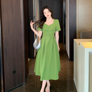 RM5312#新款女装法式高级感气质女神范V领收腰显瘦短袖连衣裙夏