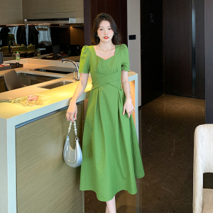 RM5312#新款女装法式高级感气质女神范V领收腰显瘦短袖连衣裙夏