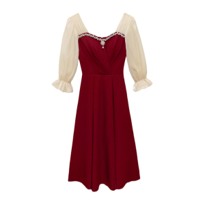 RM18706#敬酒服新娘酒红色平时可穿订婚礼服2023小个子新款回门夏季连衣裙