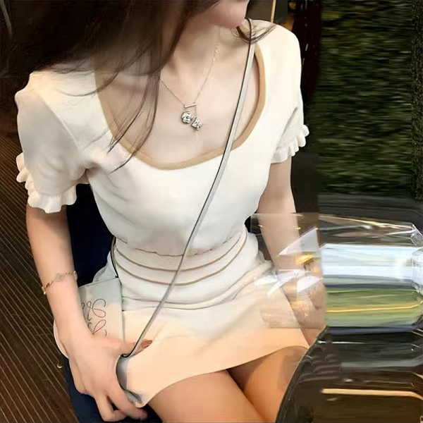 RM5116#夏季新款法式高级感气质小个子洋气减龄收腰小众针织连衣裙子