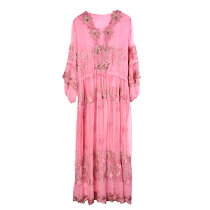 RM5788#高端品牌真丝连衣裙春夏季2023新款女中年妈妈桑蚕丝重工刺绣裙子