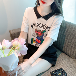 RM5382#夏季新款娃娃领套头纯棉T恤甜美减龄显瘦落肩短袖上衣