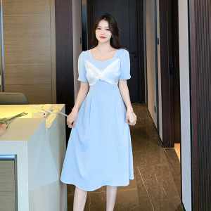 RM12682#新款夏季高级感设计初恋长裙子方领气质收腰仙女连衣裙