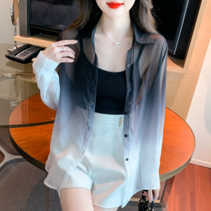 RM5833#夏季新款韩版宽松防晒衣渐变衬衫防紫外线开衫薄外套女