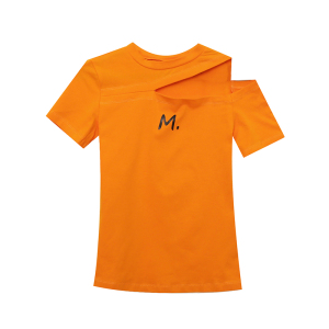 TR18946# 橙色正肩短袖T恤女夏季新款设计感小众一字肩上衣露锁骨T恤 服装批发女装服饰货源