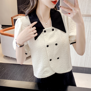 RM11955#夏季新款设计感小众高级感气质时尚撞色衬衫上衣娃娃领