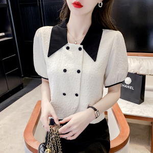 RM11955#夏季新款设计感小众高级感气质时尚撞色衬衫上衣娃娃领