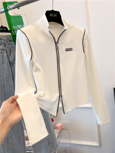 TR23401# 韩版修身显瘦针织开衫设计感立领拉链长袖T恤外套上衣 服装批发女装服饰货源
