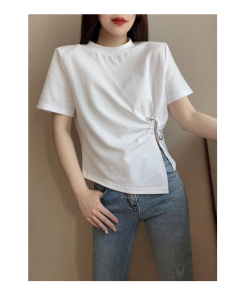 TR18952# 小众圆领设计感百搭通勤气质小个子T恤短袖女货站夏季新款