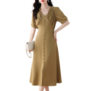 RM7674#新款夏季简约通勤显瘦复古设计感收腰长裙女