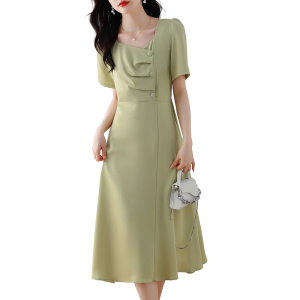 RM7675#夏季新款简约气质温柔风法式收腰短袖连衣裙女