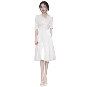 RM5408#新款修身显瘦名媛白色衬衫连衣裙