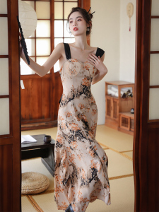 RM21891#人间绝色新中式复古轻奢气质高级感碎花吊带连衣裙长裙