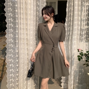 TR21467# 大码女装夏新款时尚洋气复古高级感显瘦气质收腰连衣裙子