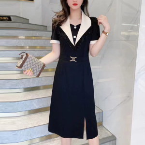 RM5715#时尚西装领连衣裙2023夏季新款洋气减龄短袖裙子