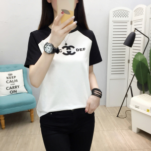 RM5634#短袖t恤女2023年新款修身撞色印花上衣圆领套头T恤