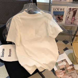 RM7550#纯棉短袖紧密精梳后包领设计感宽松印花T恤女