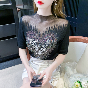 RM10959#重工珍珠设计感针织衫薄款夏季短袖修身显瘦纯色T恤甜美