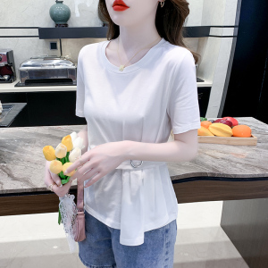 TR20255# 夏季新款韩版圆领收腰纯色个性百搭时尚显瘦T恤 服装批发女装服饰货源