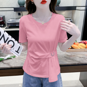 TR20255# 夏季新款韩版圆领收腰纯色个性百搭时尚显瘦T恤 服装批发女装服饰货源