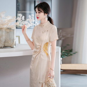 RM20120#新款春夏现代新式改良版雪纺绣花少女年轻款旗袍式