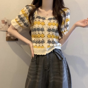 RM5388#新版韩风设计感钩花镂空短袖开衫